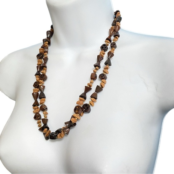 Boho Natural Wood Beads Over-the-Head Long Necklace - Picture 1 of 7